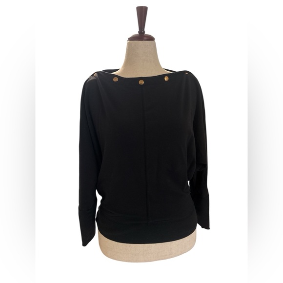 Stella & Dot slouchy black dolman sleeve bronze button top sz L - Picture 1 of 9